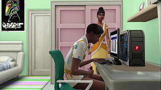 Indian Stepmom catches her stepson masturbating at the of the computer watching porn videos